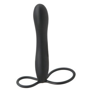 Fetish Double Trouble - here- és péniszgyűrű anál dildóval (fekete)
