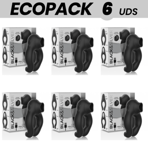 ECOPACK 6 UNITS - BLACK&SILVER SILICONE VIBRATOR RING 3 RECHARGEABLE MOTORS BLACK